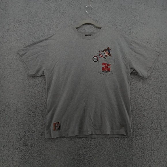 Warner‎ Brothers Harley Davidson Shirt Mens Gray Tasmanian Ride Like Devil Y2K - Picture 1 of 11